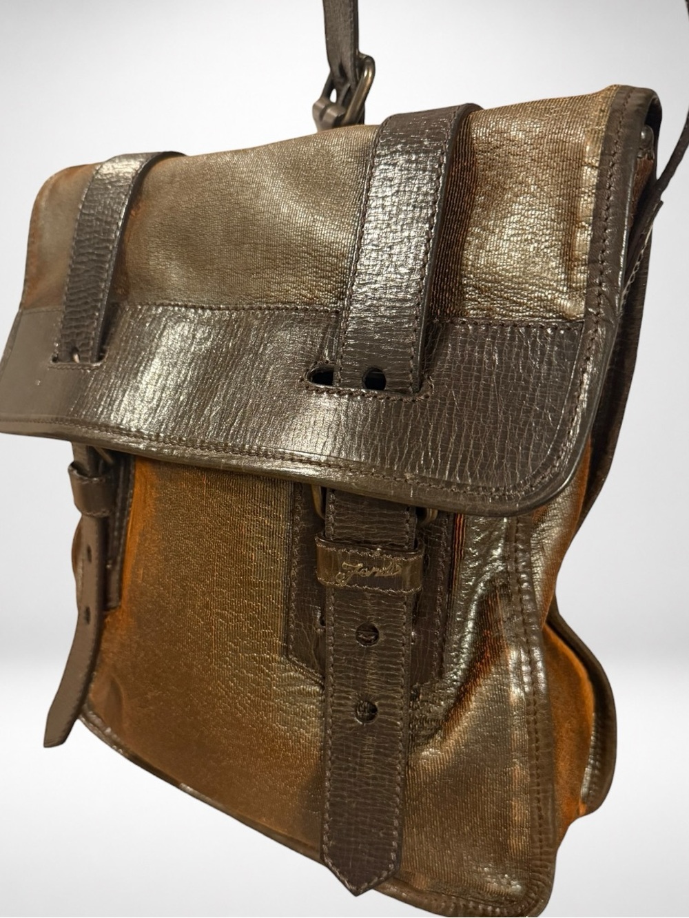Fendi Vintage Archive Crossbody Messenger Bag Metallic Bronze Copper Y2K - Picture 4 of 16